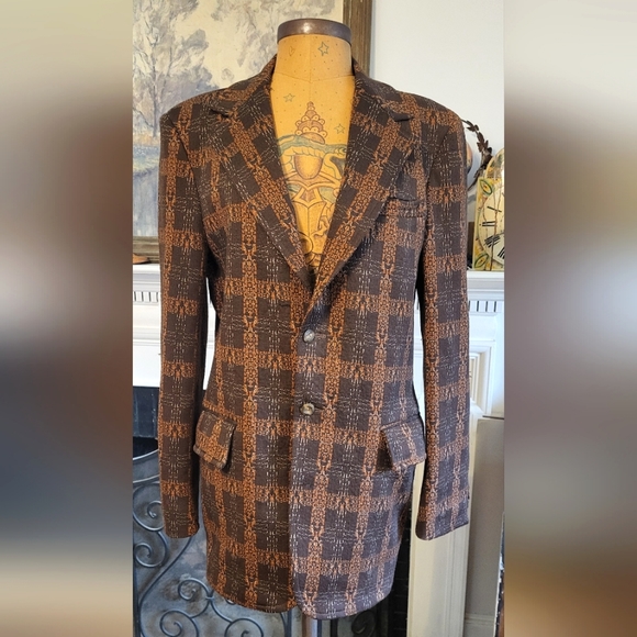 Men's Funky 60s/70s Two Tone Brown Patterned Vintage Polyester Suit Jacket